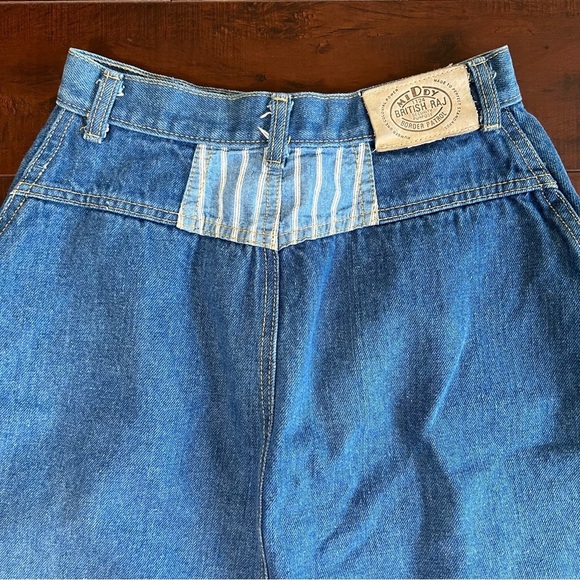 VINTAGE 1980s Denim Mini Skirt Middy Border Patrol British Raj Jean Vtg 80s Boho - Picture 5 of 9
